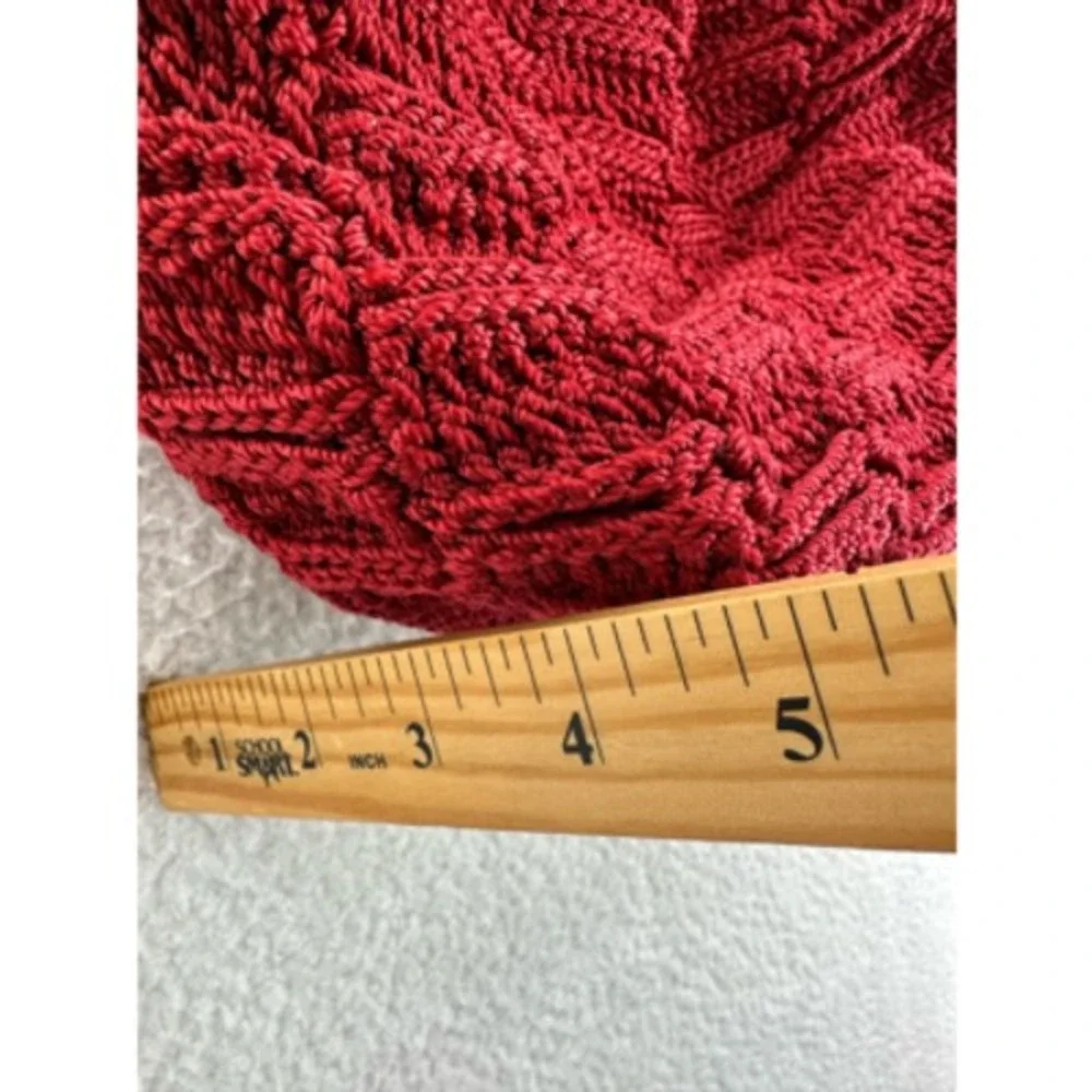 The Sak Womens Hobo Handbag Red Maroon Zipper Closure Shoulder Strap Knit S